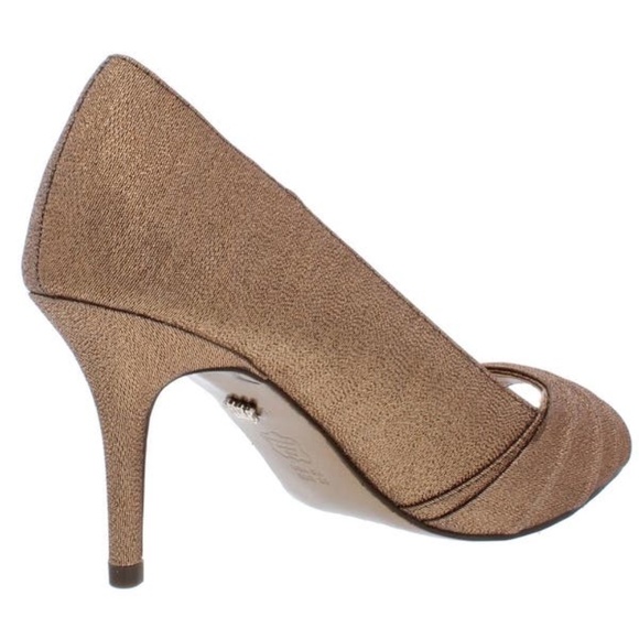 Bronze Pleated Peep Toe Kitten Heel Dress Pump - Picture 3 of 5